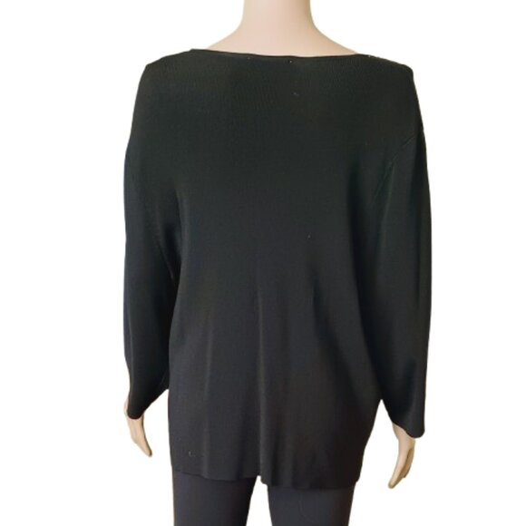 Studio I Black Tie Front Sweater 18W Beaded Trim 3/4 Sleeves Stretch Top - Picture 6 of 9